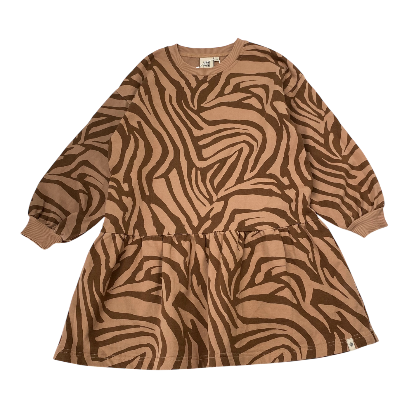 Kaiko frill sweater dress, zebra oak | 116/122cm