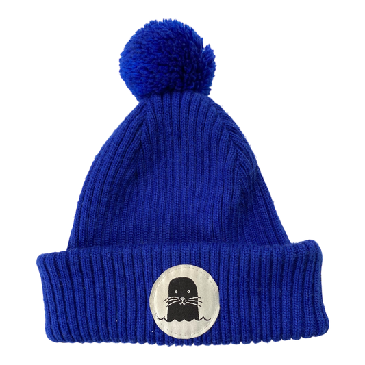 Superyellow Junior Pom Merino Beanie, Blue | 50-54 cm