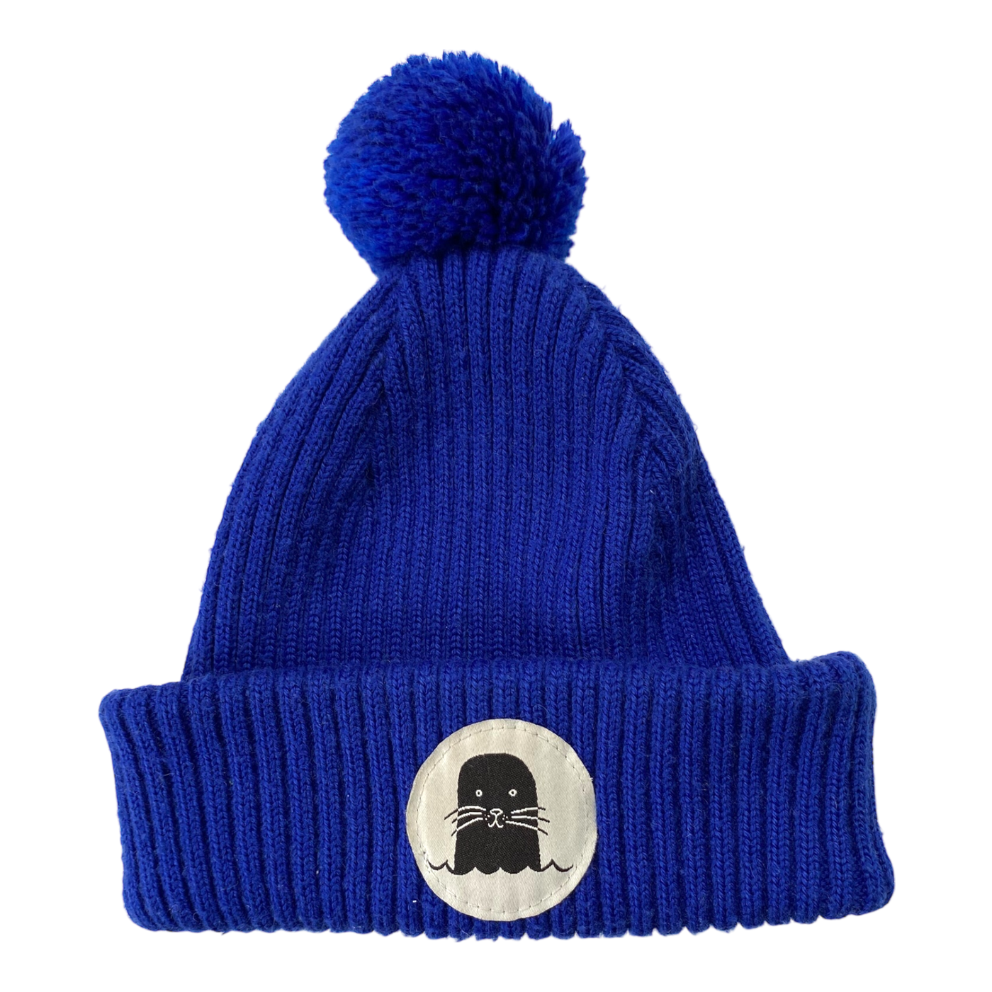 Superyellow junior pom merino beanie, blue | 50-54cm
