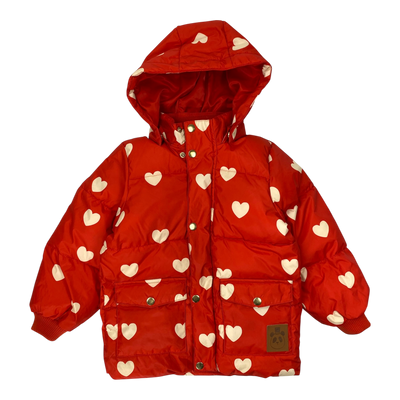 Mini Rodini puffer jacket, red hearts | 104/110cm