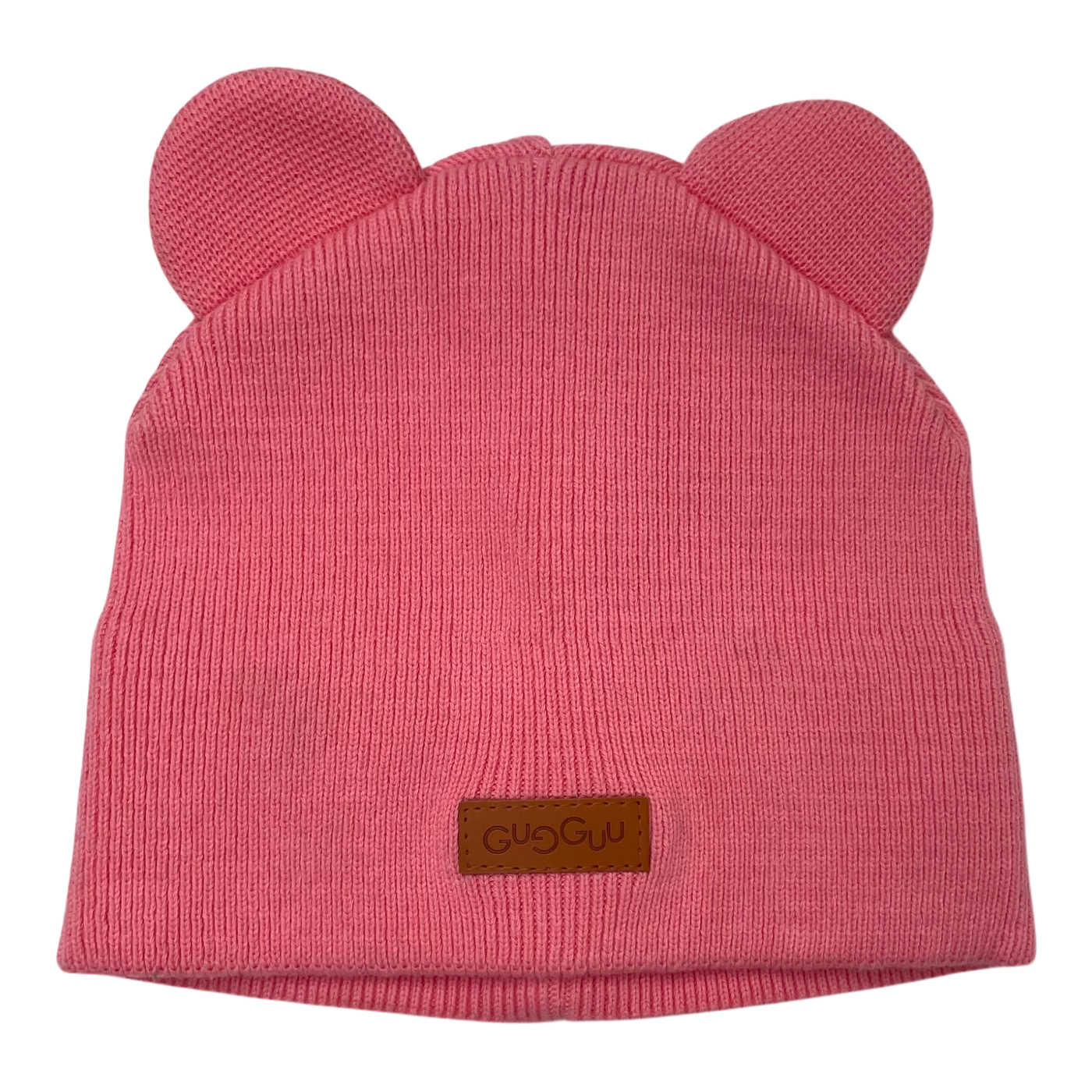 Gugguu cotton knitted beanie with ears, coral pink | 46/47cm