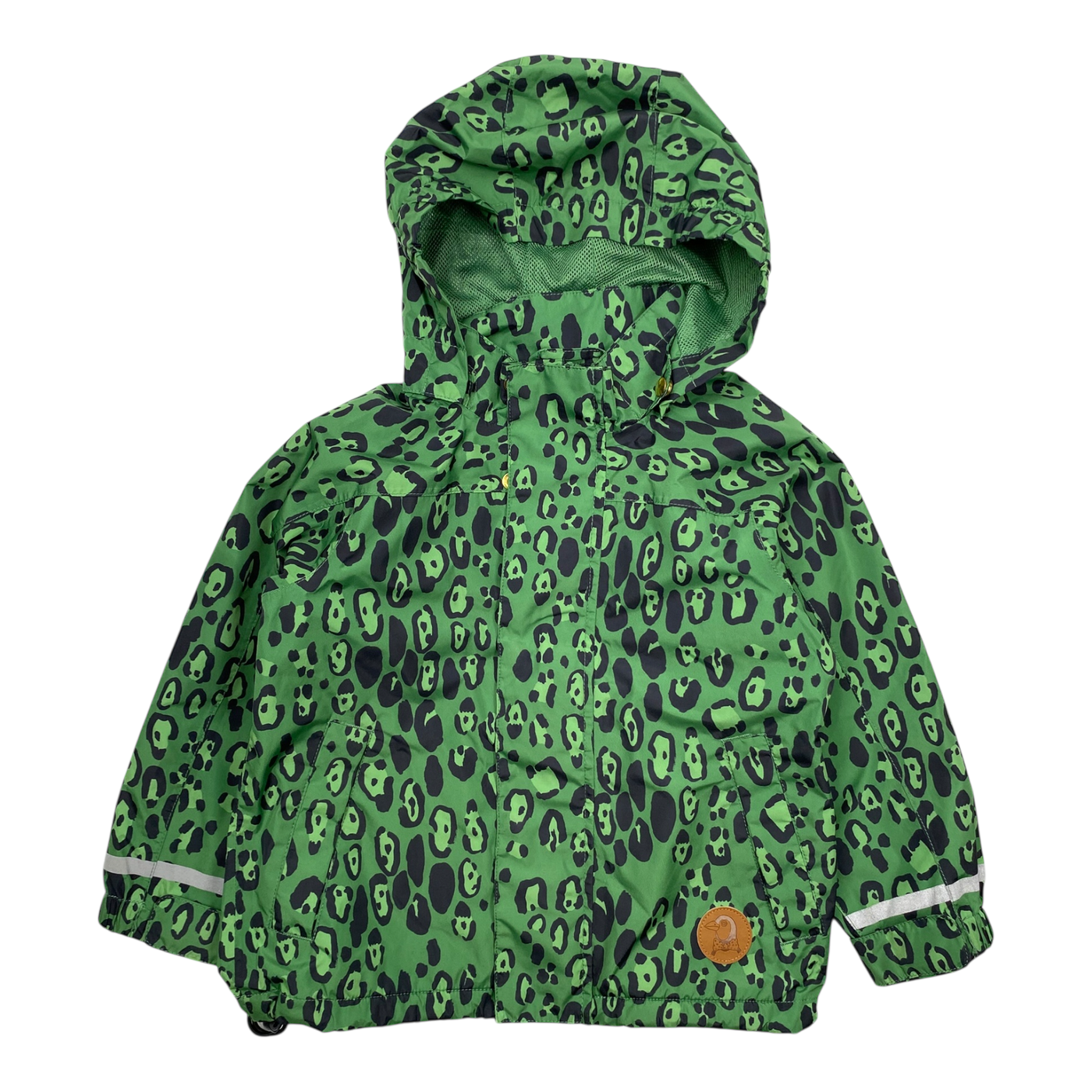 Mini Rodini midseason shell jacket, green leopard | 92/98cm
