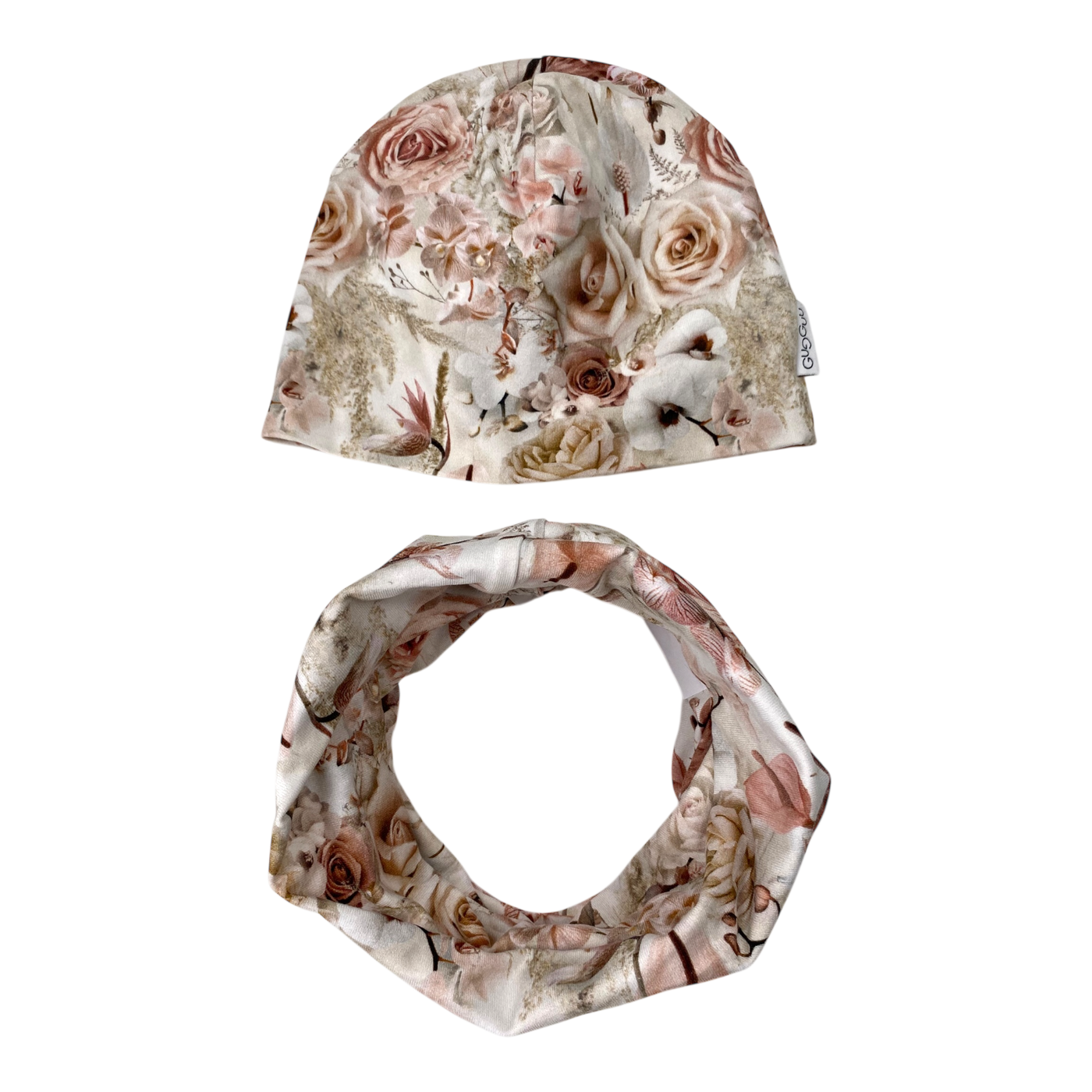 Gugguu beanie & scarf set, flowers | 52/53cm