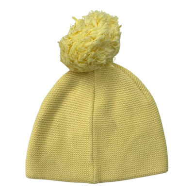 Metsola knitted cotton beanie with pom, yellow | 1-2y