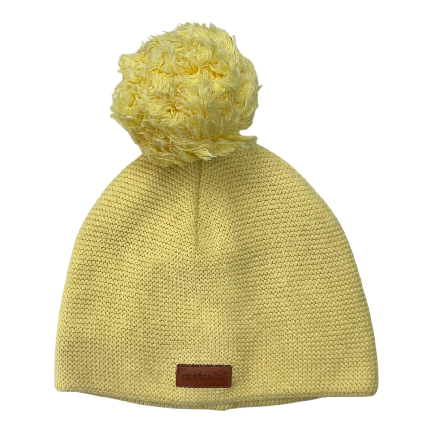 Metsola knitted cotton beanie with pom, yellow | 1-2y