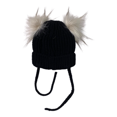 Metsola knitted cotton beanie with poms, black | 3-4y