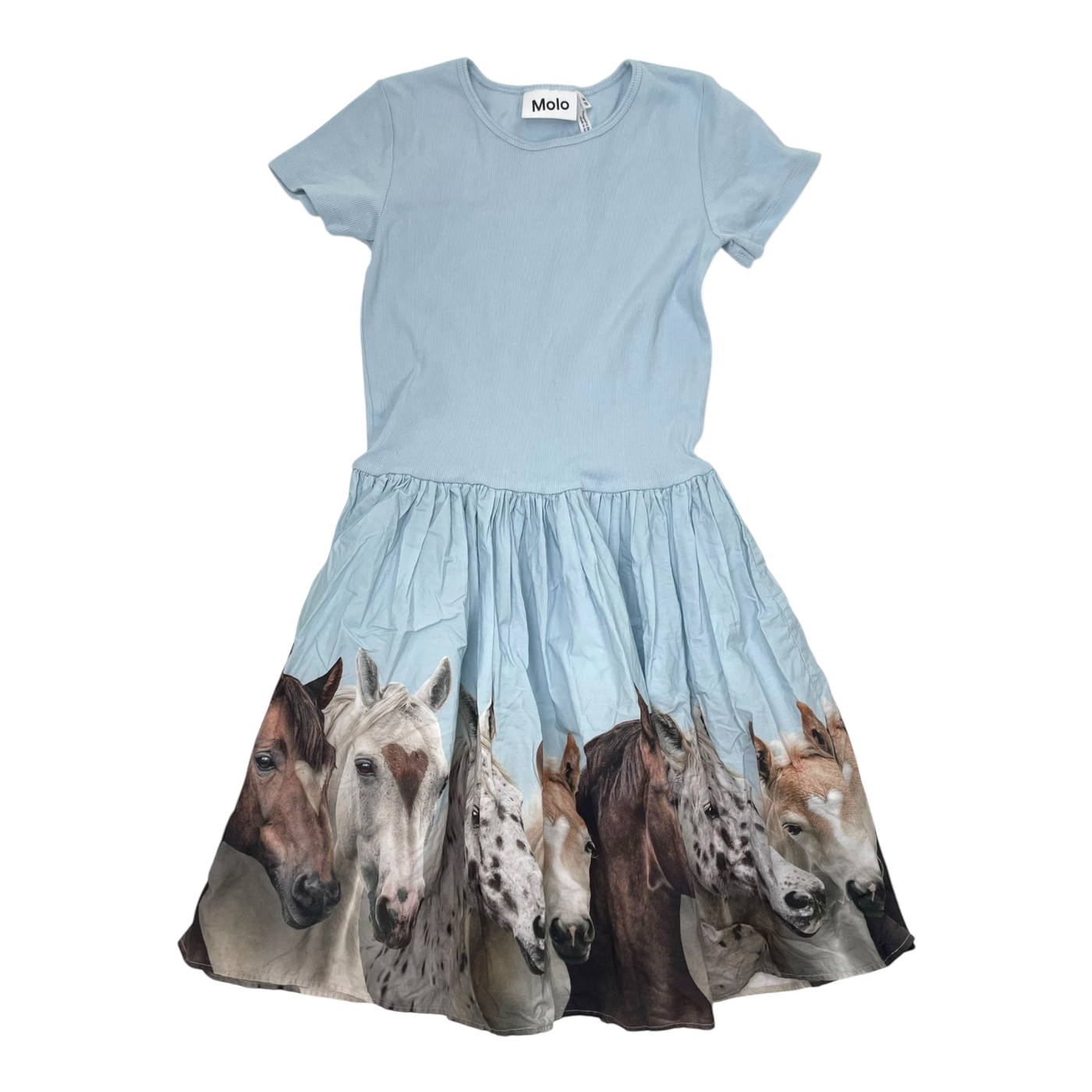Molo woven cissa dress, blue horses | 146/152cm