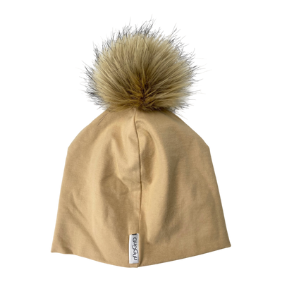 Metsola rib beanie with pom, tan | 7-8y