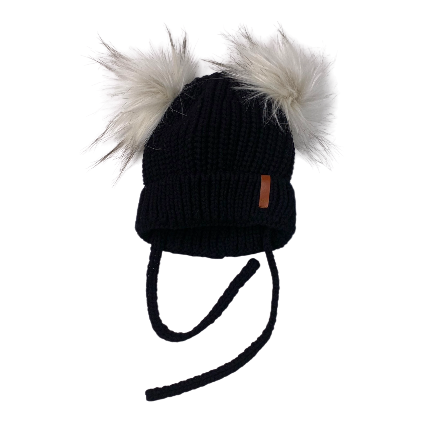 Metsola knitted cotton beanie with poms, black | 3-4y