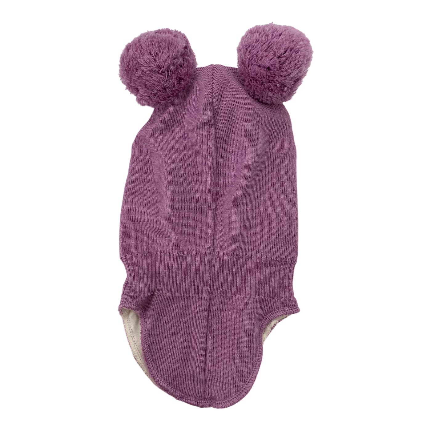 Metsola merino wool balaclava with poms, purple | 2-6m
