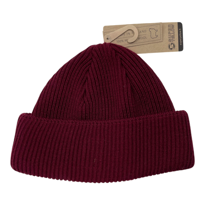Superyellow merino wool beanie, dark red | adult onesize