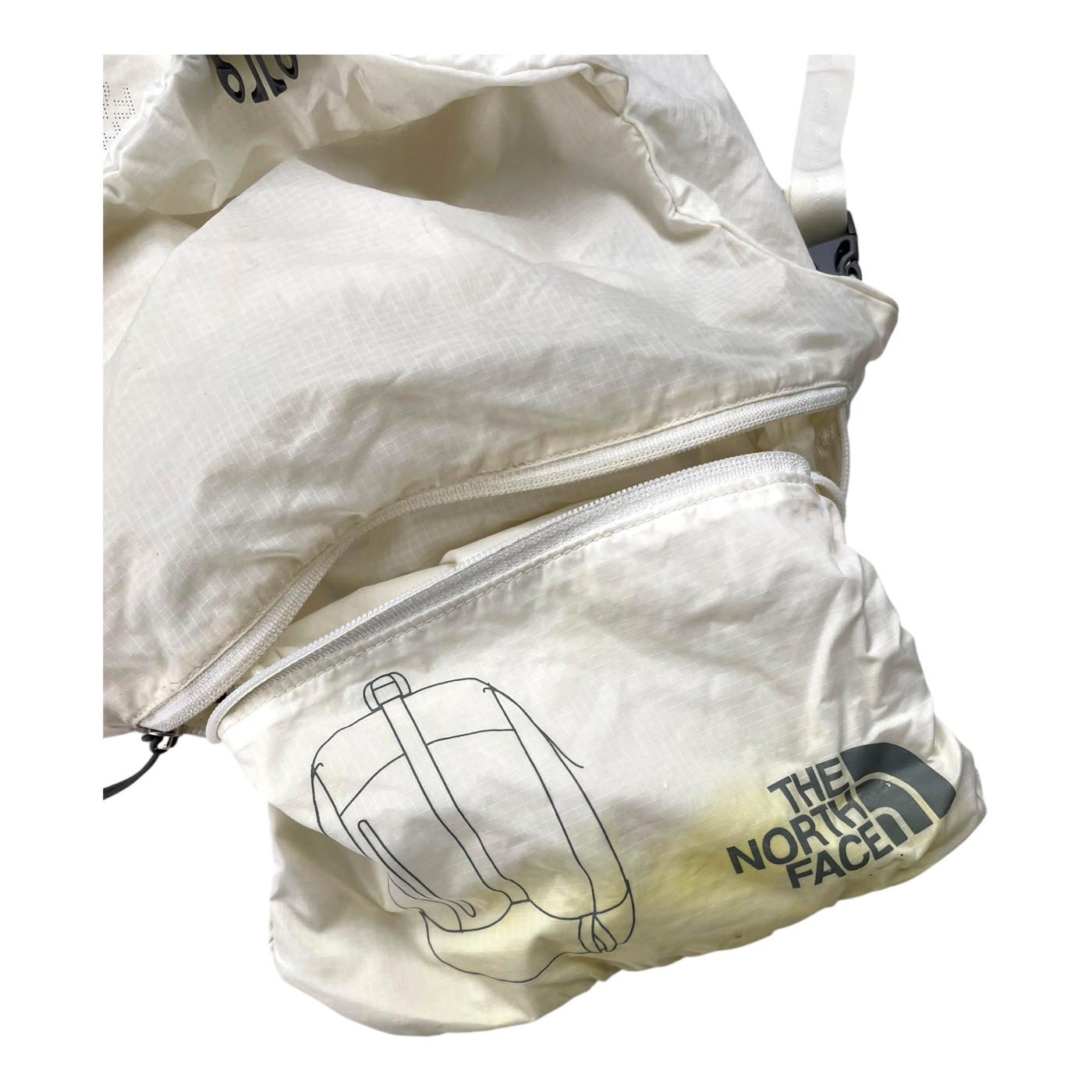 The North Face packable backpack, white