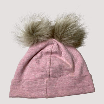 Metsola tricot beanie with two pom poms, pink | 3-4y